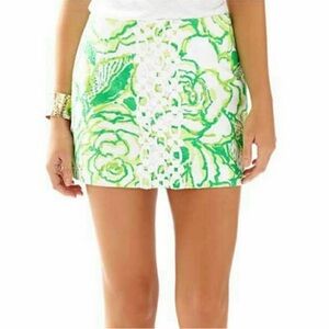 Lilly Pulitzer Tate Skirt Heart Breakers Green White 8